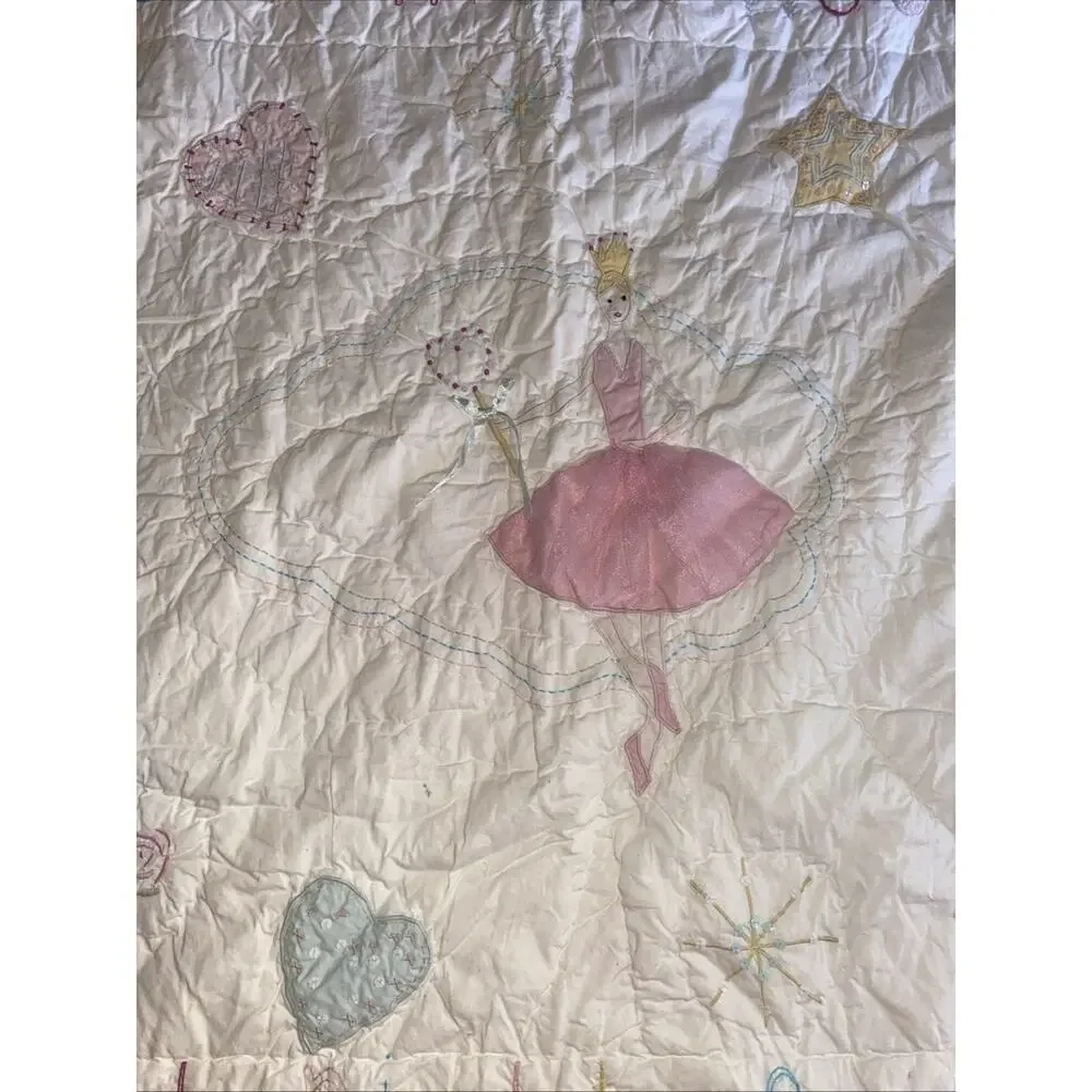 Simply Shaggy Chic Applique Embroidered Quilt Bedspread 84”x 84” Girl’s Princess